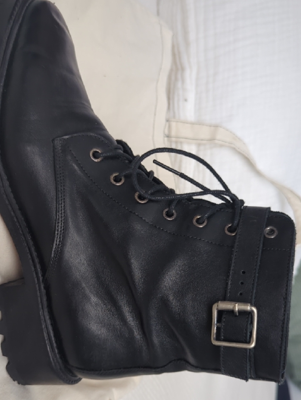 Rachel Comey Dame Black Leather Lace-Up Ankle Boots with Buckle - Picture 5 of 8